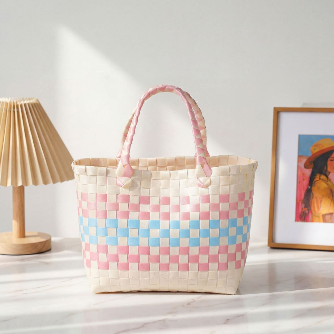 Handwoven basket bag with modern structural pattern Kalsten