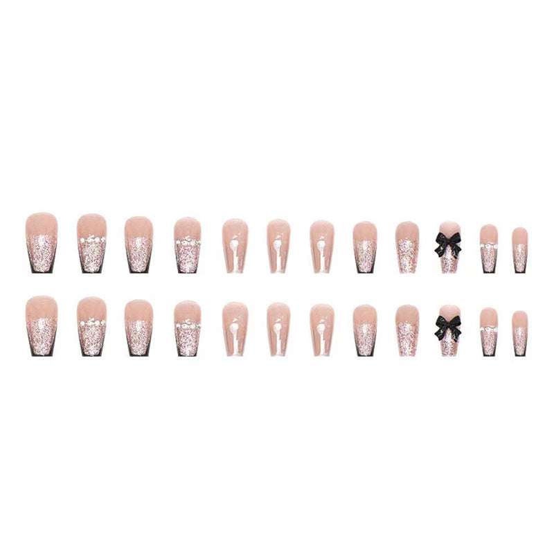 Glamorous Press-On Nail Set with Bow Accents