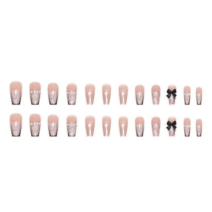 Glamorous Press-On Nail Set with Bow Accents