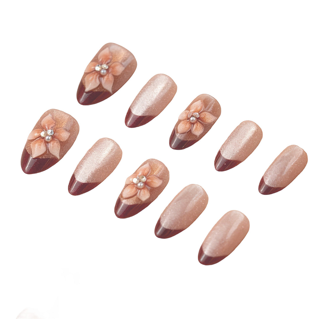 Decorative Press-On Nail Set with Floral Accents Kalsten 1787225159