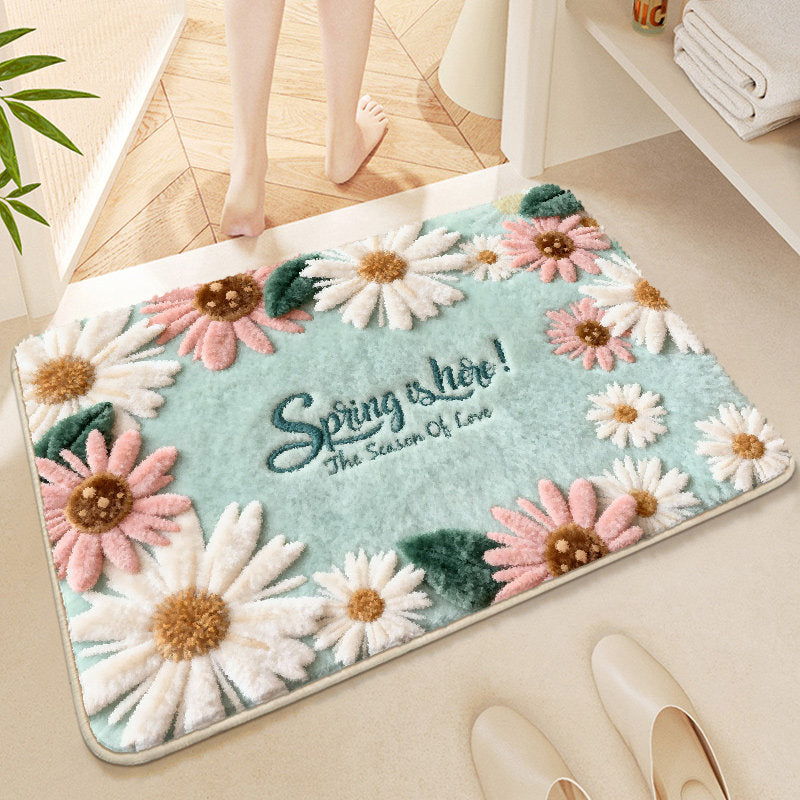 Floral Embroidered Bath Mat