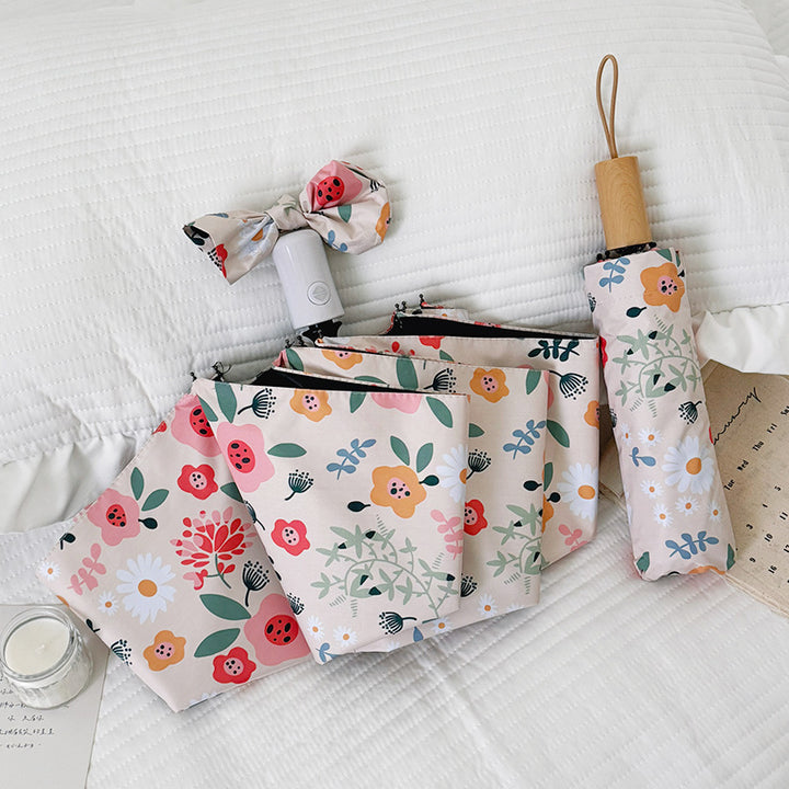 Ladies Folding Umbrella with Floral Design and Cute Details Kalsten