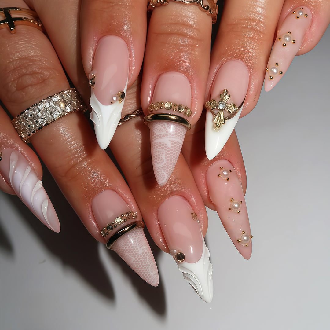 Elegant Stiletto Nail Art Tips with Embellishments Kalsten