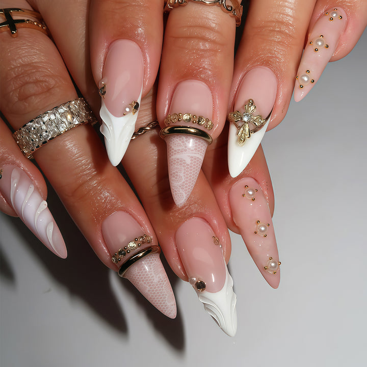Elegant Stiletto Nail Art Tips with Embellishments Kalsten