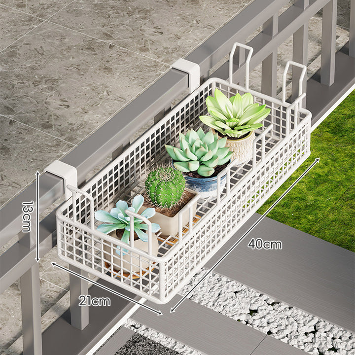 Clamp-On Balcony Rail Planter Basket with Metal Grid Reservoir