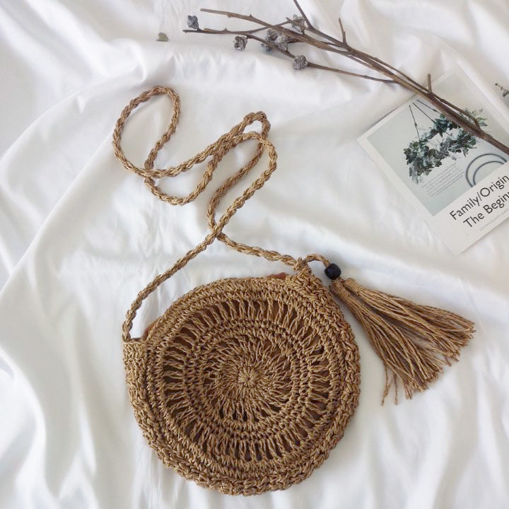 Beef Macrame Shoulder Bag with Tassel Kalsten