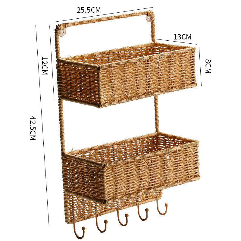 Double-Tier Woven Storage Basket with Handle Kalsten