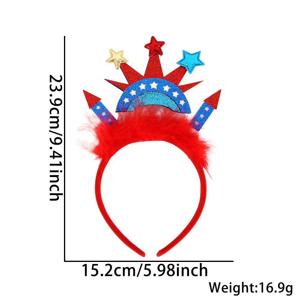 Unisex nan eye-catching party headband with attached pom poms, star tinsel, and small flag pendants Kalsten