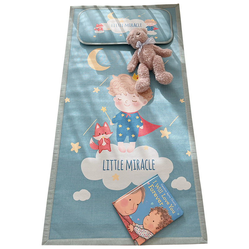 Padded baby crib mattress with good night print, non-slip bottom and wipeable cover