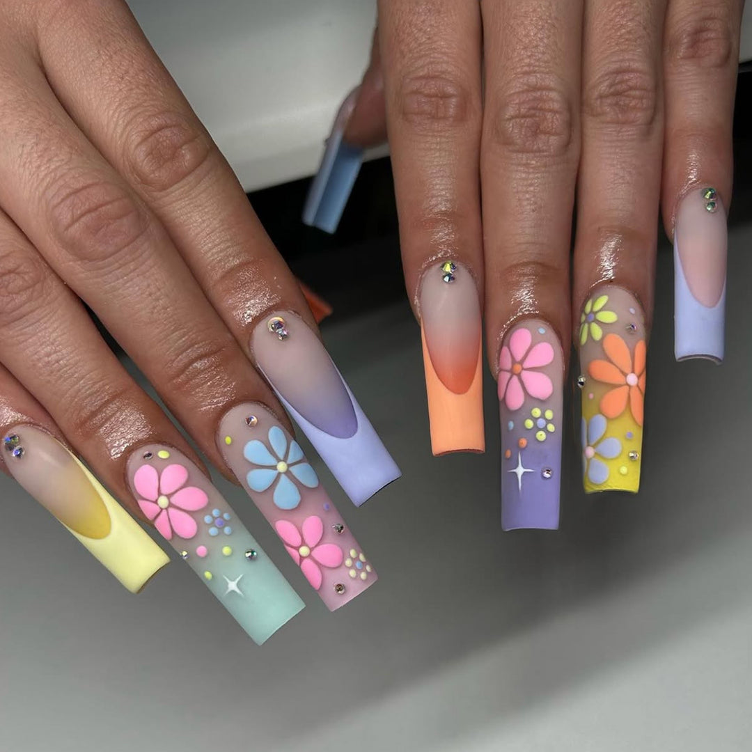Floral-Themed Long Stiletto Press-On Nails Kalsten