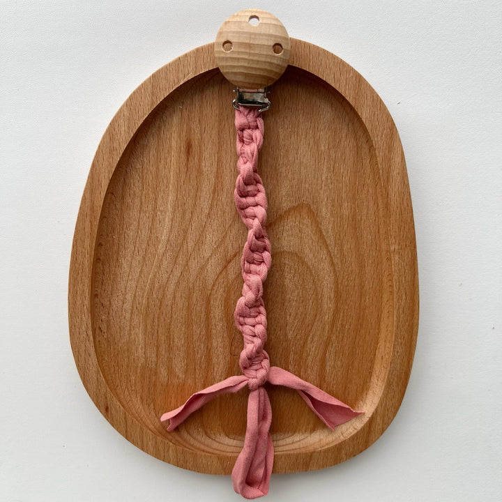 Braided Cotton Pacifier Clip with Wooden Safety Clamp