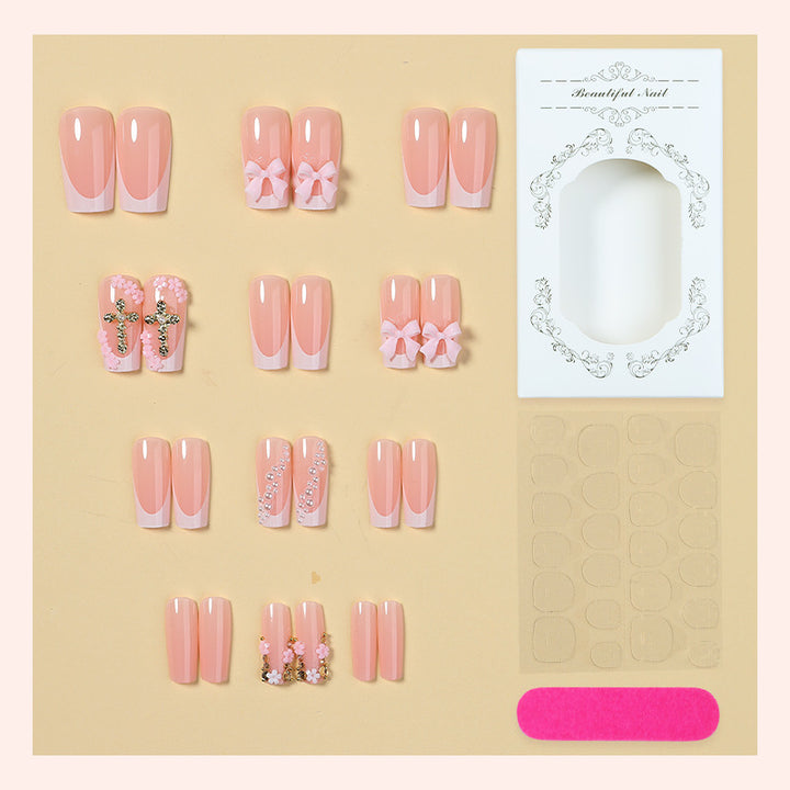 Decorative Press-On Nail Set with Bow and Floral Accents kalsten