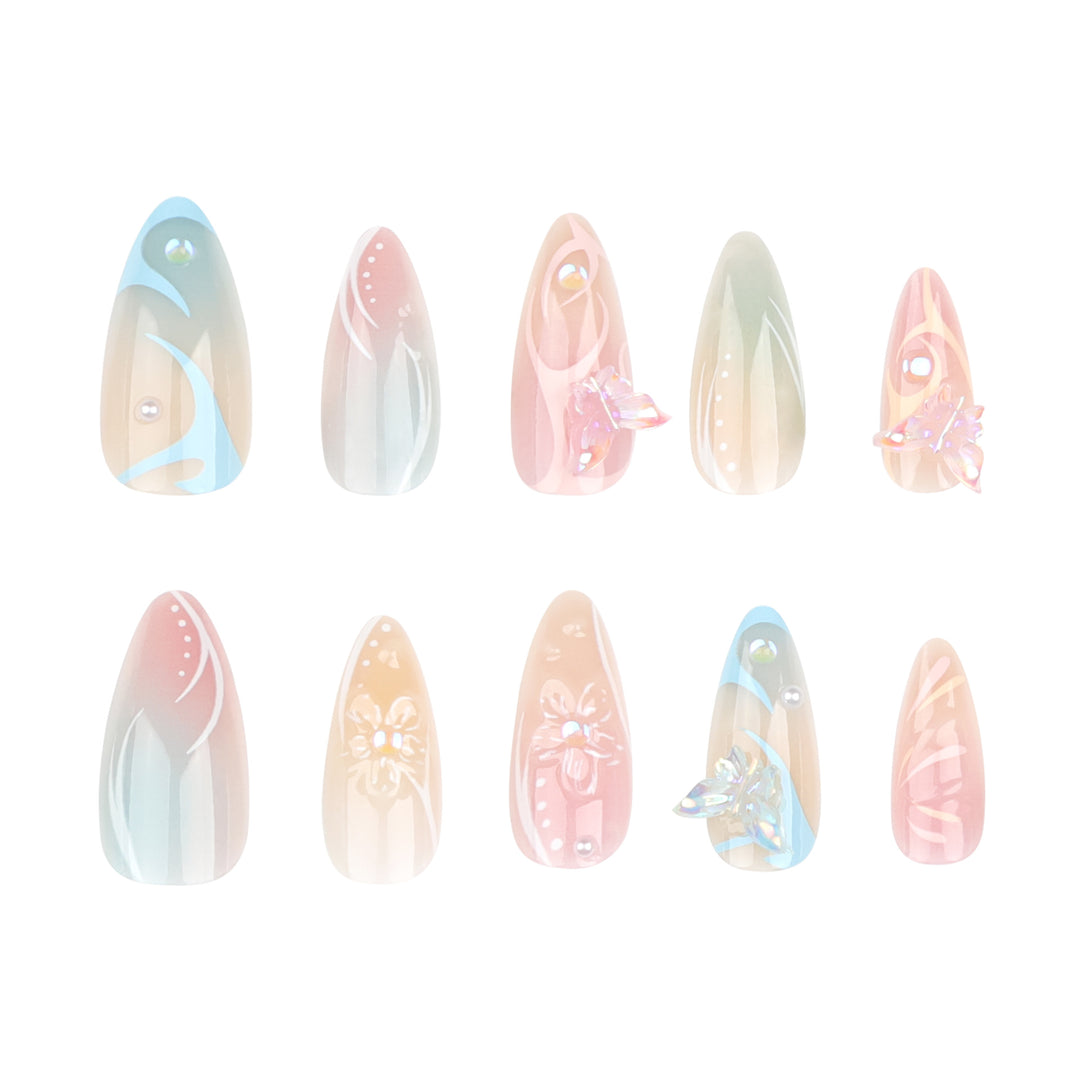 Artful Nail Extensions with 3D Flowers and Glitter Accents Kalsten