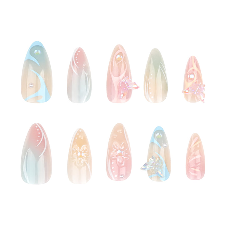 Artful Nail Extensions with 3D Flowers and Glitter Accents Kalsten