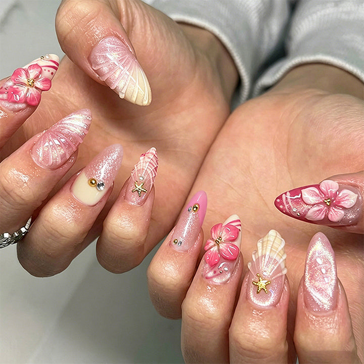 Artificial nail set with floral 3D decorations Kalsten