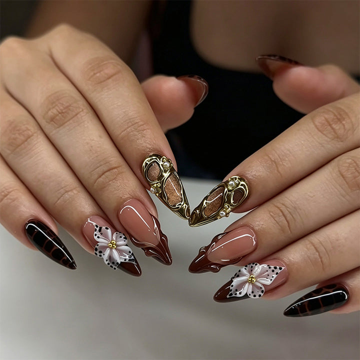 Exquisite artificial nails with 3D flower decoration Kalsten