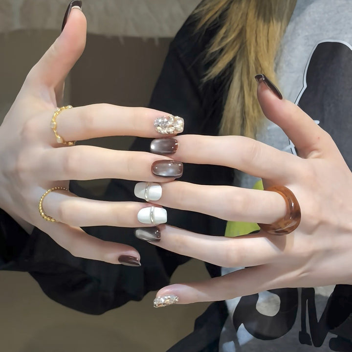 Press-On Nail Art Set with Ombre and Glitter Accents Kalsten