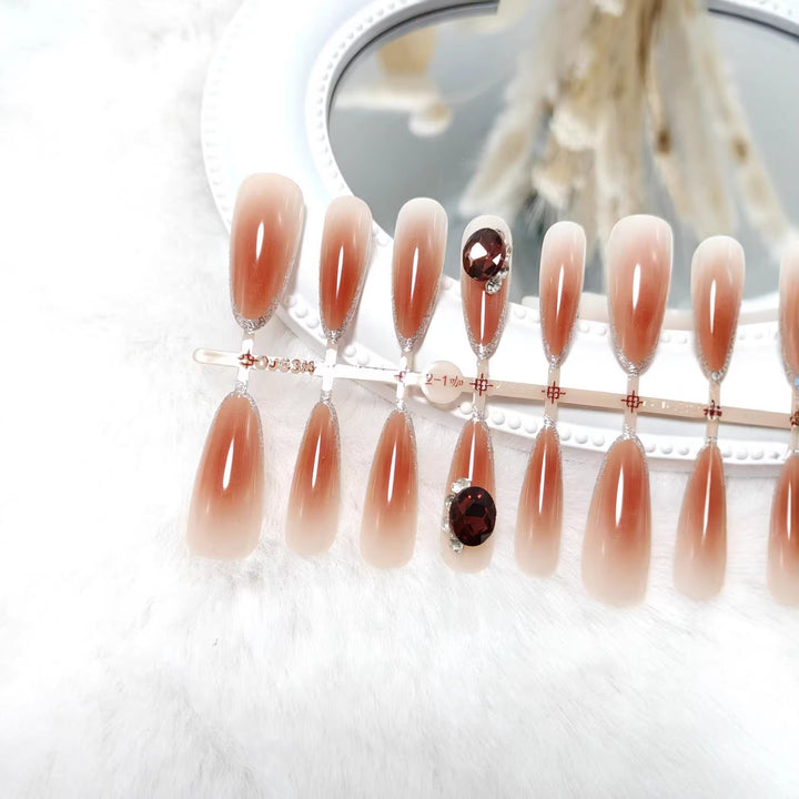 Elegant Artificial Nails with Shimmering Gradient and Sparkling Accents Kalsten