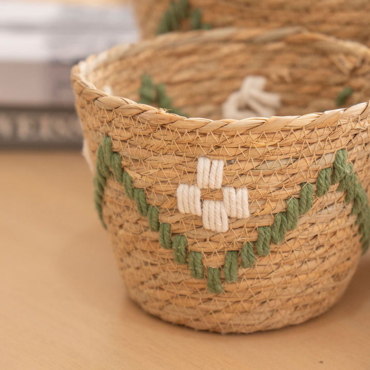 Handwoven storage basket with colorful accents Kalsten