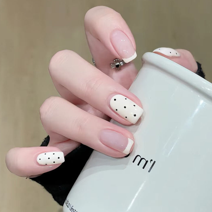 Artistic French Tip Press-On Nails with Polka Dot Design Kalsten