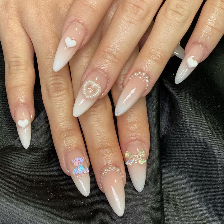 Elegant Press-On Nail Set with Decorative Floral Accents Kalsten