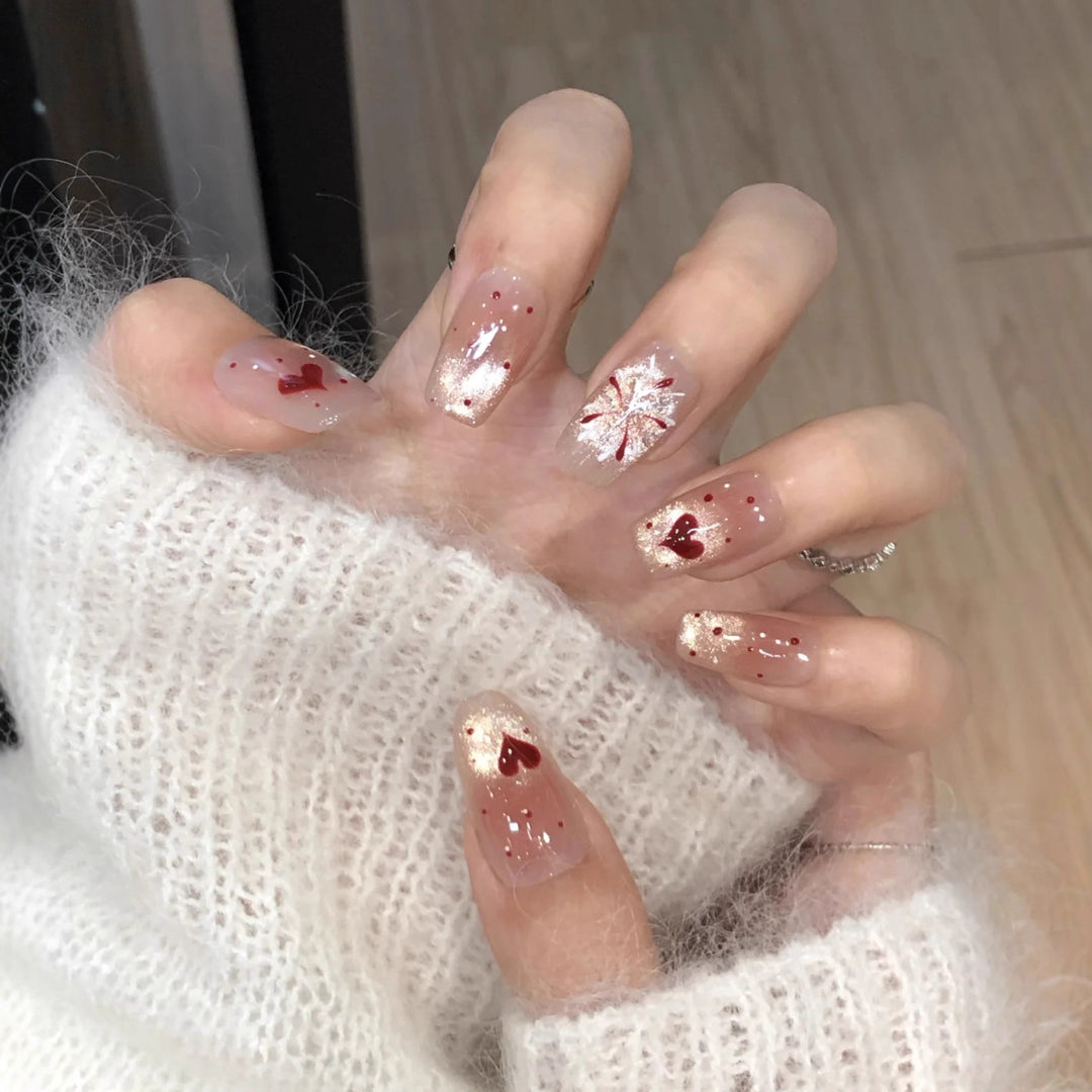 Artificial nails with romantic heart design and glitter coating Kalsten