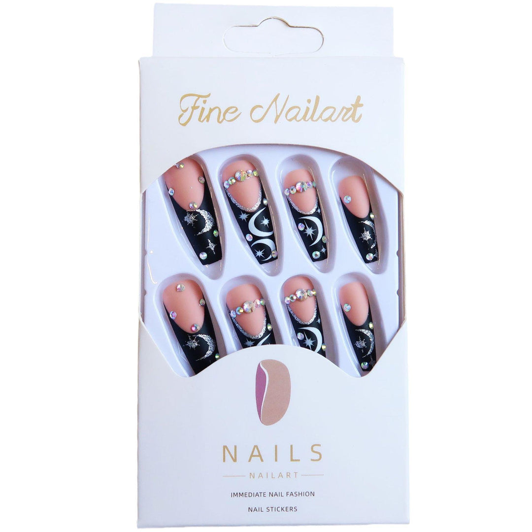 Artistic Long Stiletto Press-On Nail Set with Moon and Star Designs