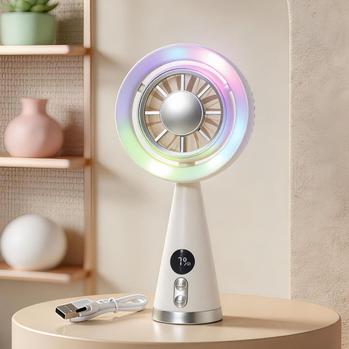 Portable hand fan with RGB LED lighting and precise temperature display Kalsten