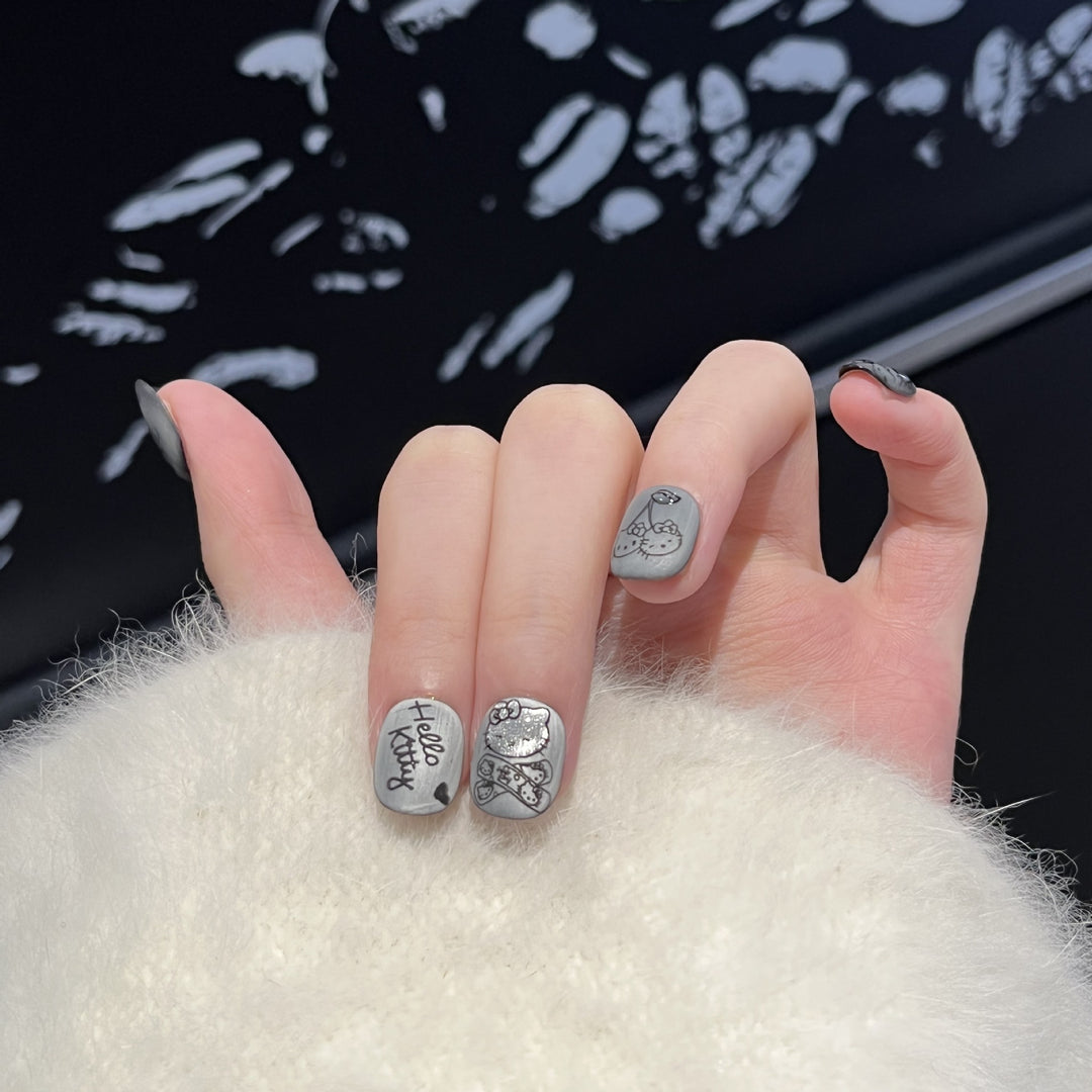 Artistic Press-On Nail Set with Whimsical Character Designs Kalsten