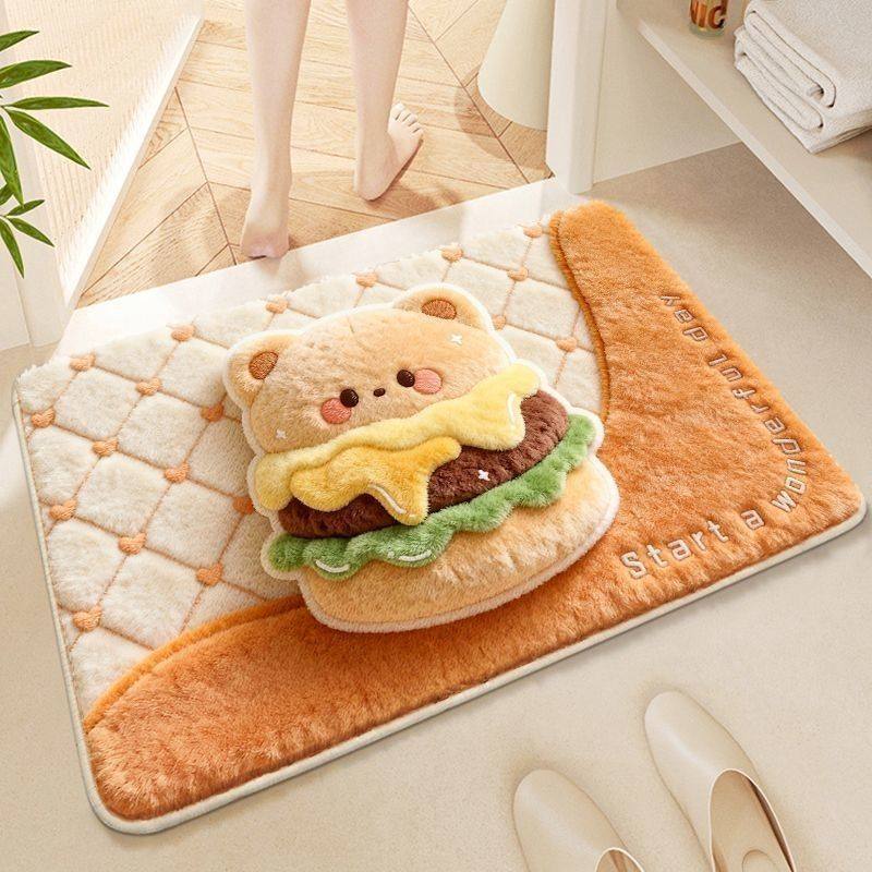 Playful Strawberry Milk-Themed Bath Mat