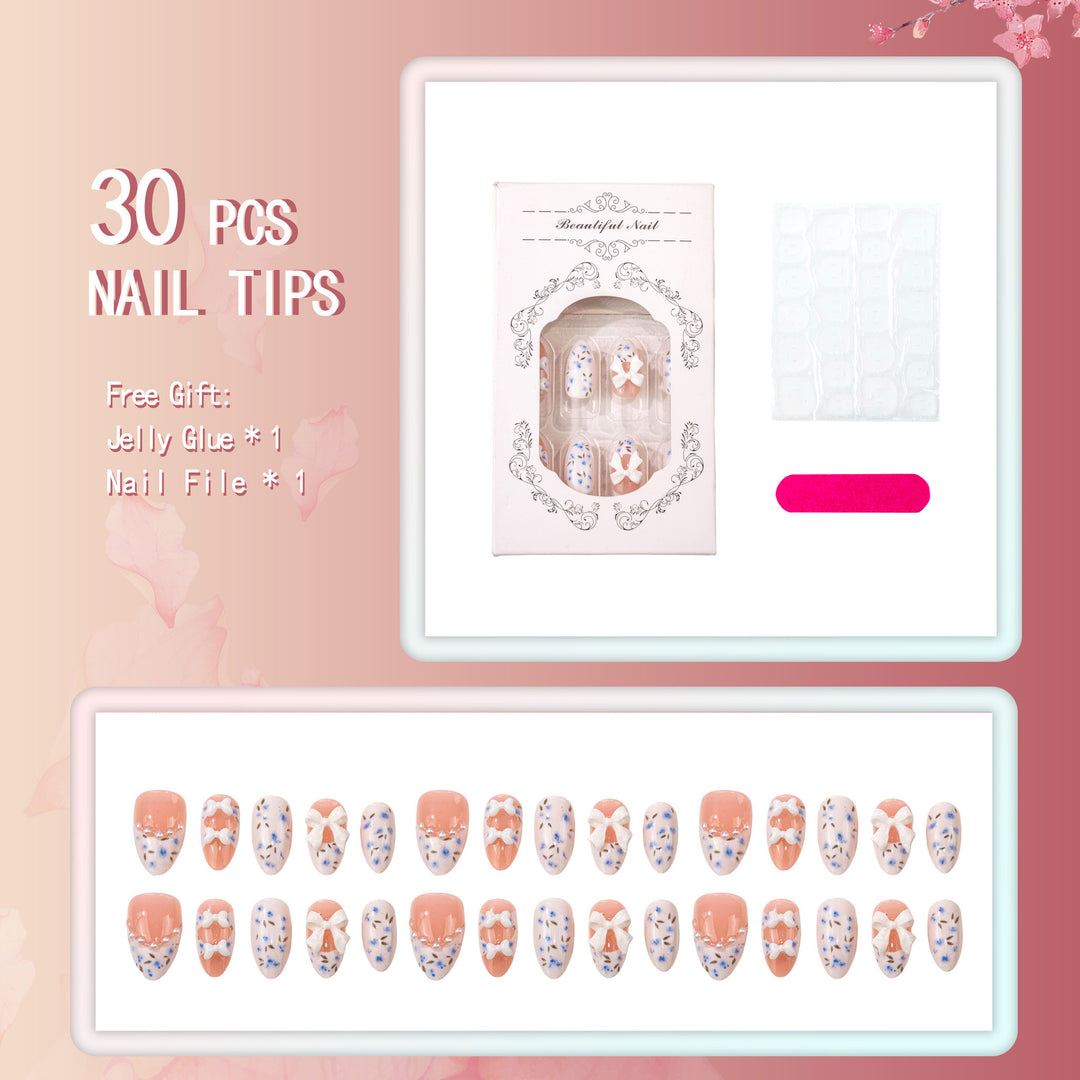 Artistic Floral and Bow Press-On Nail Set