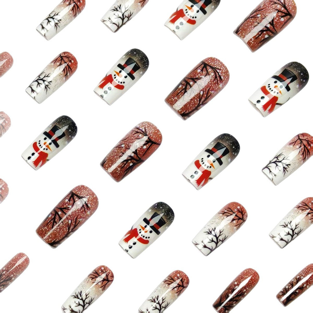 Artificial nails with elegant snowman and winter landscape design Kalsten