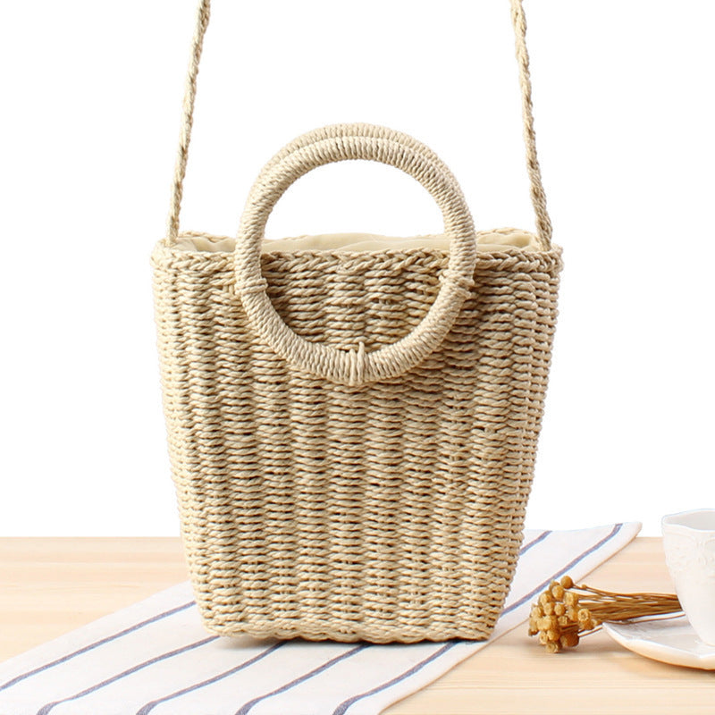 Braided Bast Shoulder Bag with Round Handle Kalsten