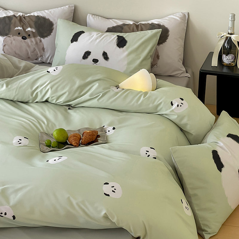 Reversible bedding set made of cotton percale with cute bunny motif and fine satin look