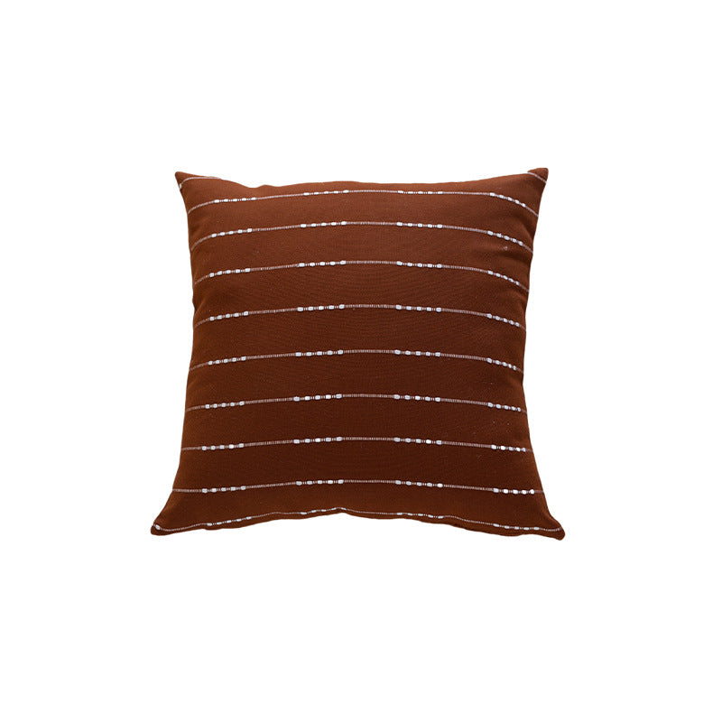 Handwoven Square Throw Pillow Cover with Horizontal Beaded Embroidered Stripes