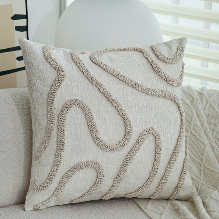 Square fine structure pillowcase with botanical jacquard relief and satin piping Kalsten