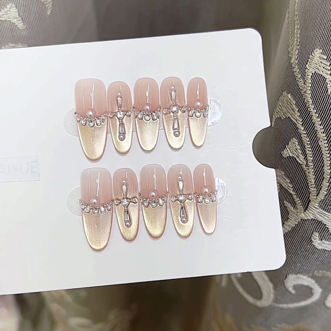 Luxurious Press-On Nail Set with Rhinestone Accents Kalsten