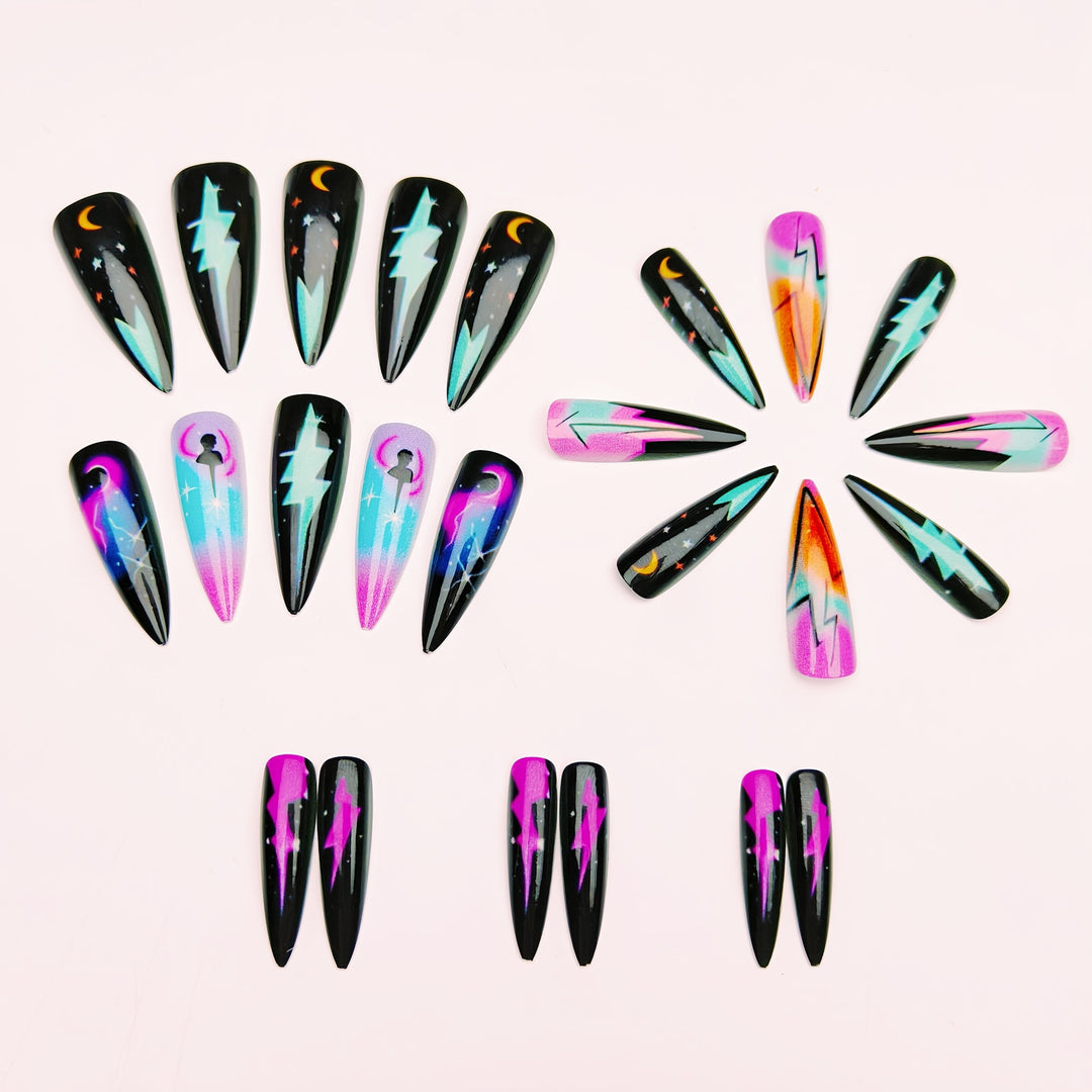 Creative artificial nails with neon light flash design Kalsten