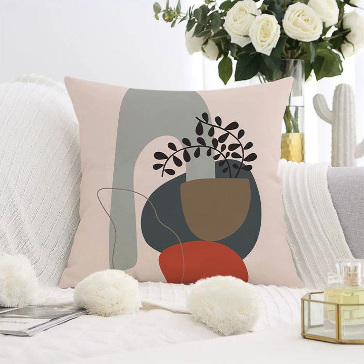 Decorative square pillow cover with abstract line drawing and cotton-linen mix Kalsten