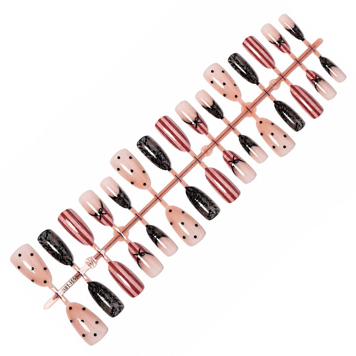 Acrylic nail set with elegant bow and lace accents Kalsten