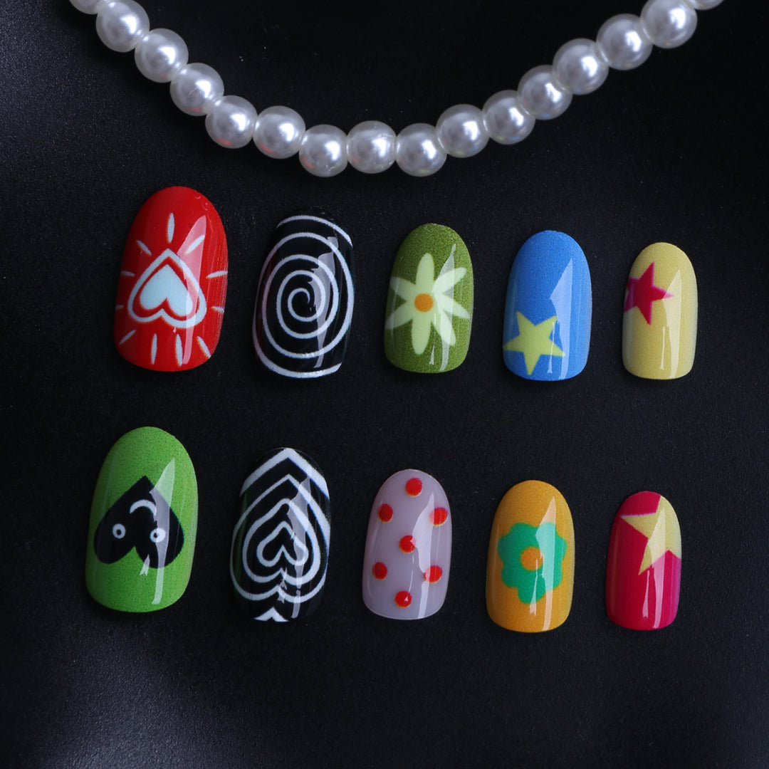 Artificial nails with colorful and creative designs Kalsten