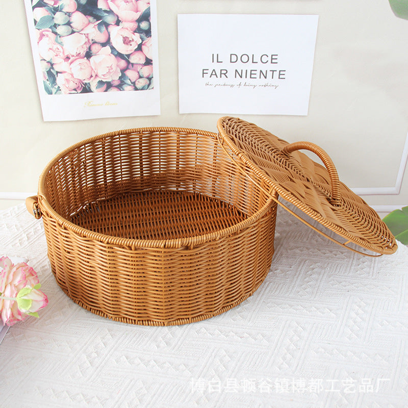 Round Handcrafted Wicker Storage Basket Kalsten