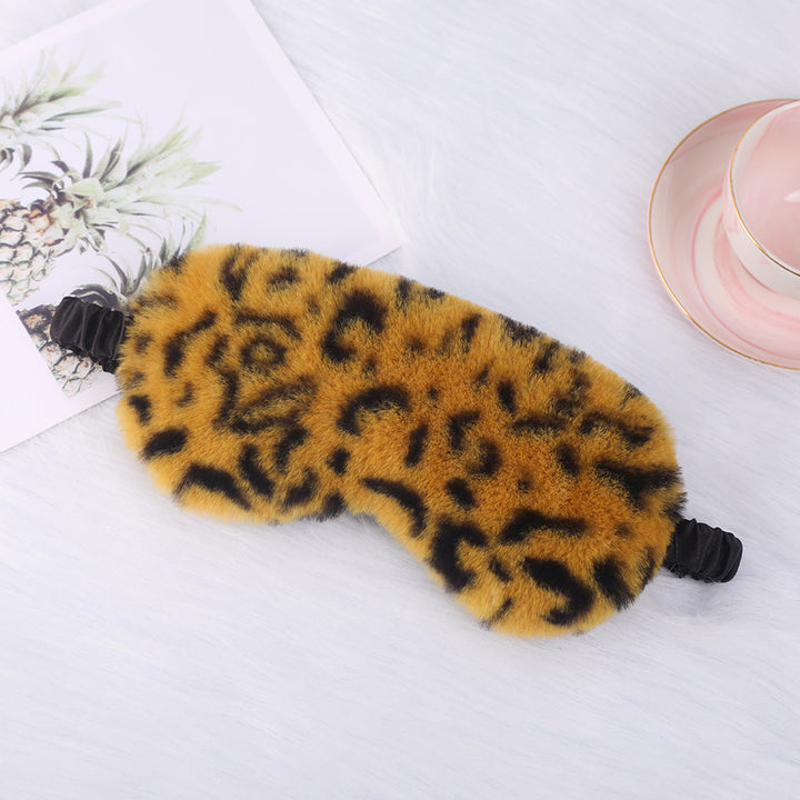 Women's luxury faux fur sleep mask with leopard print, extra soft padding and elastic comfort band Kalsten
