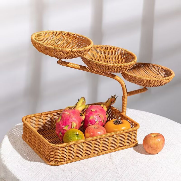 Unisex fruit and vegetable rack made of rattan with multiple levels Kalsten
