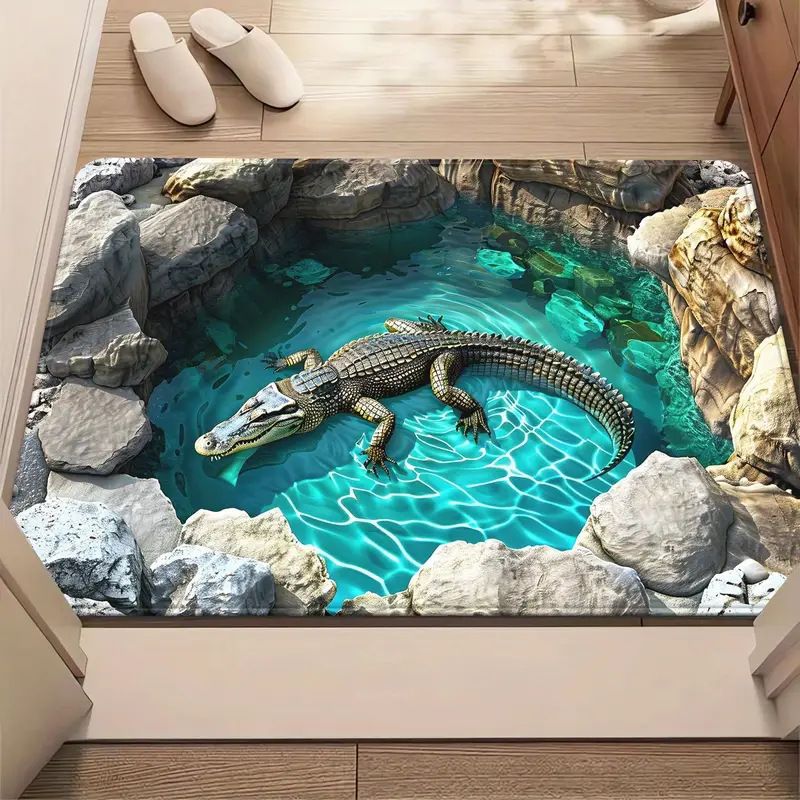 Realistic Alligator-Themed Area Mat