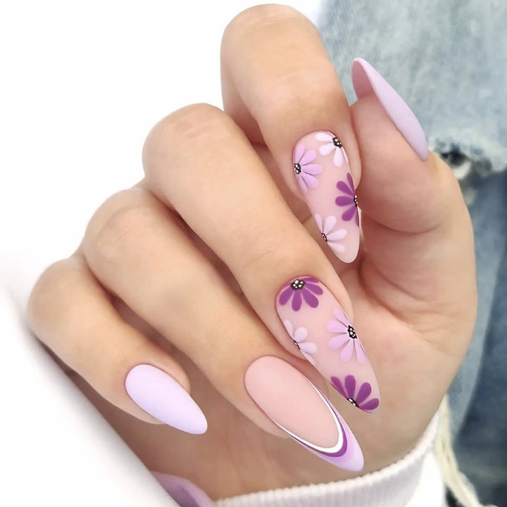 Artificial nail set with colorful flowers and creative French design Kalsten