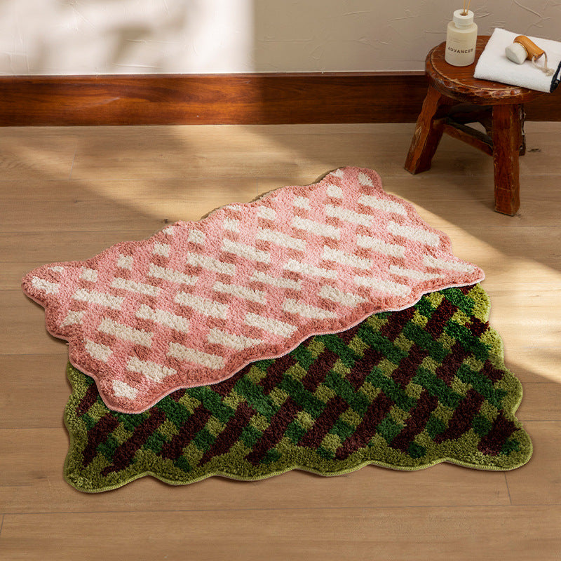 Tufted bathroom runner with wavy hem and relief-style braided pattern Kalsten