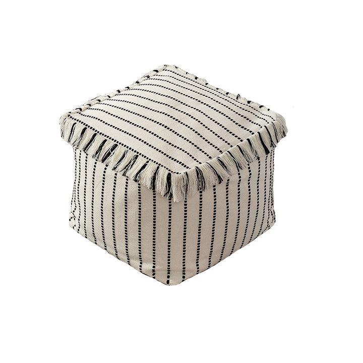 Boho seat pouf made of cotton fabric with fringes Kalsten