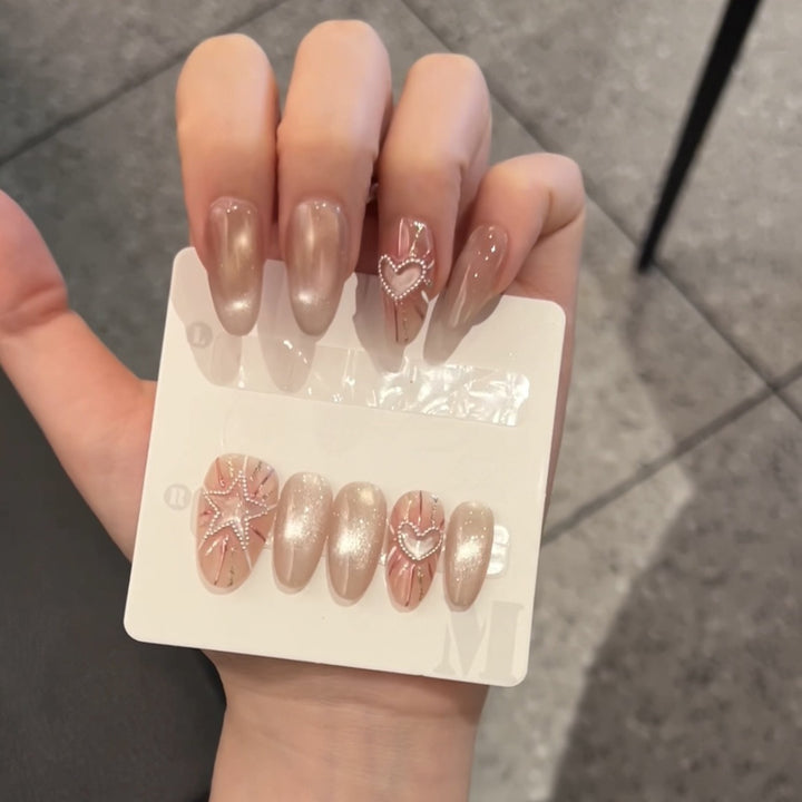 Fashionable Press-On Nail Set with Glamorous Star and Heart Designs Kalsten