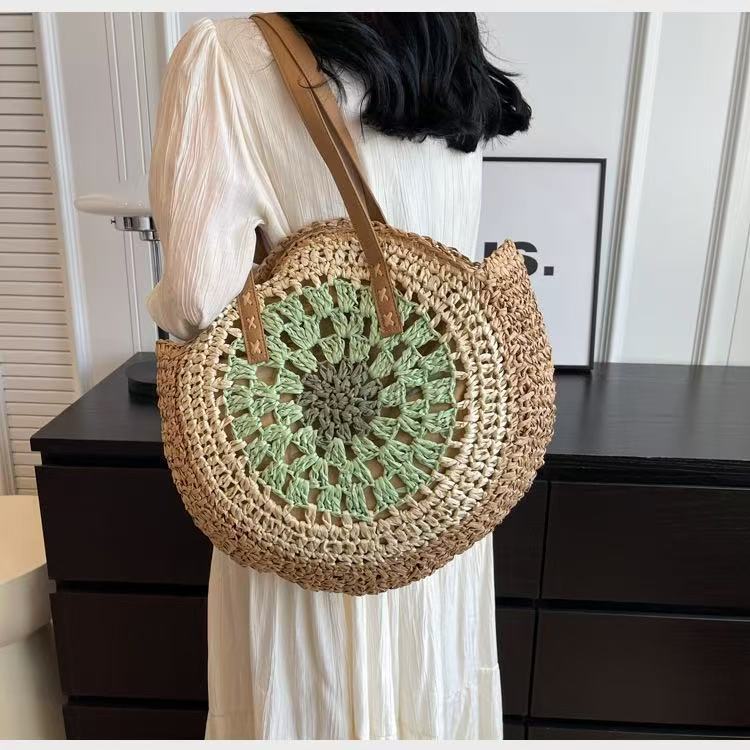 Handmade macrame shopping bag with leather accents Kalsten